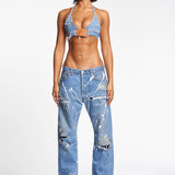 WHITE AND SILVER DENIM JEAN