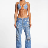WHITE AND SILVER DENIM JEAN
