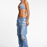 WHITE AND SILVER DENIM JEAN