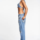 WHITE AND SILVER DENIM JEAN