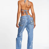 WHITE AND SILVER DENIM JEAN