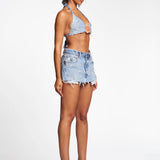MINI DISTRESS DENIM SKIRT